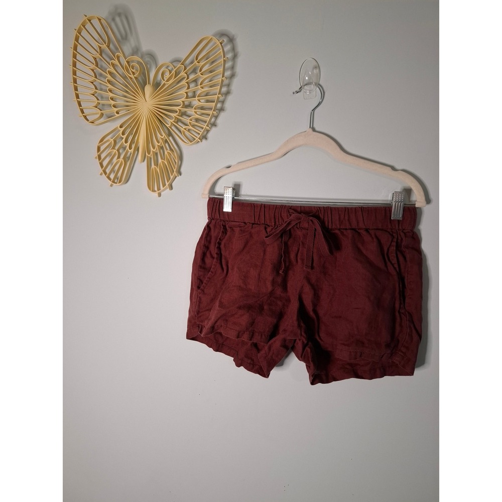 Kut from the Kloth 100% Linen Drawstring Shorts Burgundy Elastic Waist Size 4